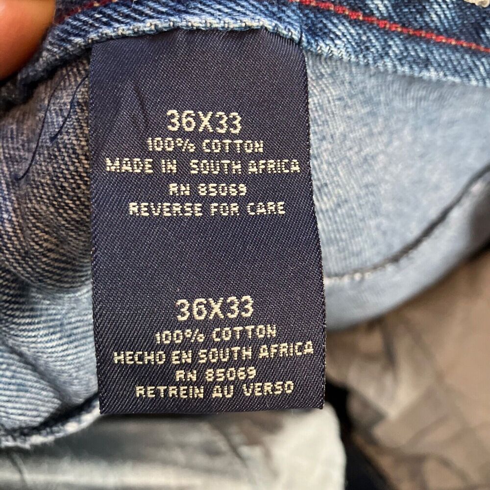 PACO Jeans Mens 36x33 Blue Spellout Patch Wide Leg Baggy Skate Y2K Denim - Picture 8 of 9